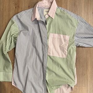 Abercrombie & Fitch Green and Pink Striped Button Down Shirt